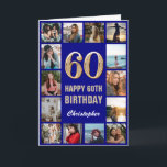 60th Happy Birthday Navy Blue & Gold Photo Collage Card<br><div class="desc">60th Happy Birthday Navy Blue and Gold Photo Collage Birthday Card. For further customization,  please click the "Customize it" button and use our design tool to modify this template.</div>
