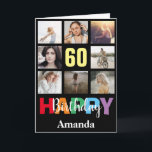 60th Happy Birthday Photo Collage Modern Black Card<br><div class="desc">60th Happy Birthday Photo Collage Modern Black Card with personalized name. For further customization,  please click the "Customize it" button and use our design tool to modify this template.</div>