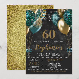 60th Invite Teal Green Gold Invitation