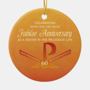 60th Jubilee Anniversary Nun Pax Cross, Orange Ceramic Ornament