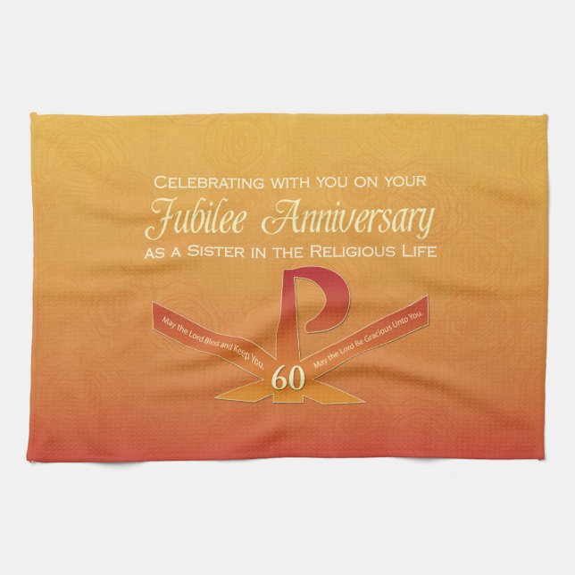 60th Jubilee Anniversary Nun Pax Cross, Orange Kitchen Towel (Horizontal)