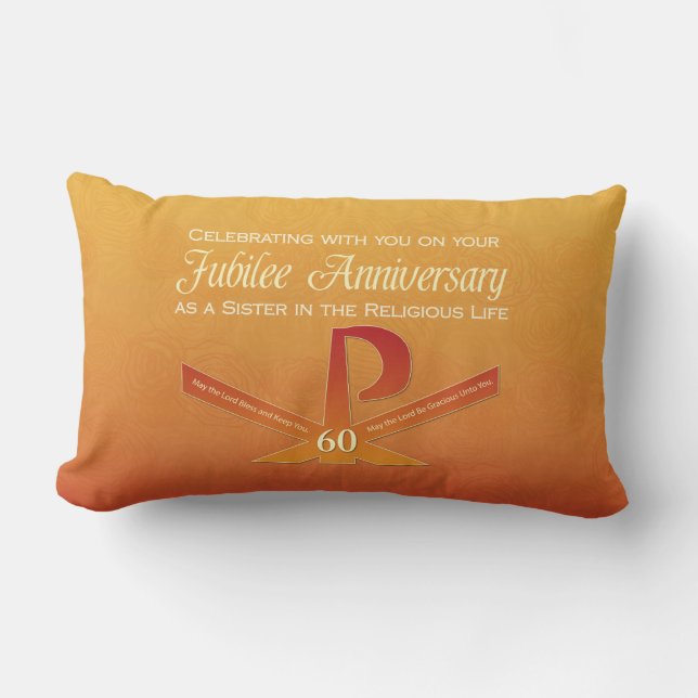 60th Jubilee Anniversary Nun Pax Cross, Orange Lumbar Pillow (Front)