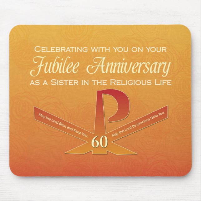 60th Jubilee Anniversary Nun Pax Cross, Orange Mouse Pad (Front)