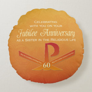 60th Jubilee Anniversary Nun Pax Cross, Orange Round Pillow