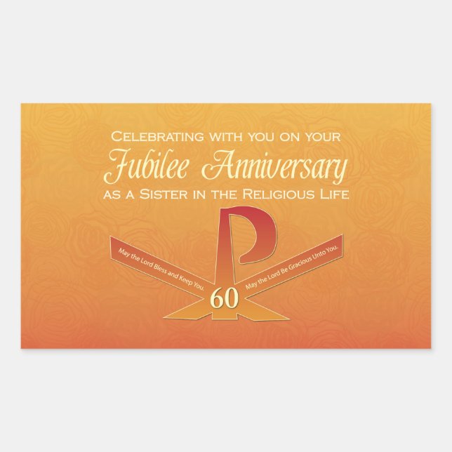 60th Jubilee Anniversary Nun Pax Cross, Orange Sticker (Front)