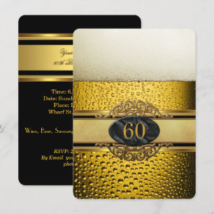 60th Mans Beer Black Gold Birthday Party Invitation