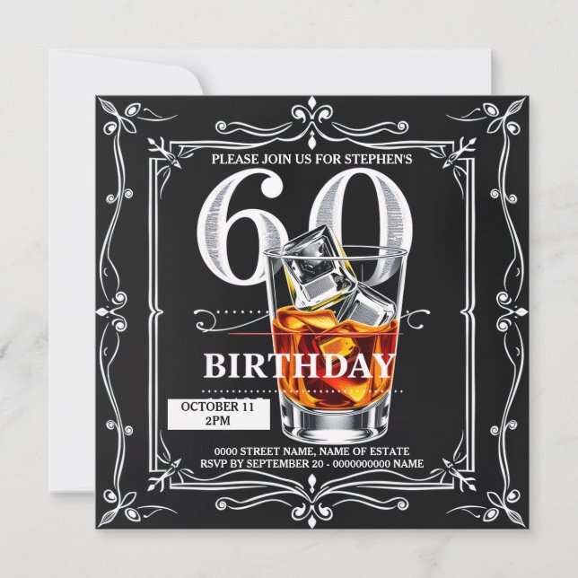60th masculine whiskey tumbler chalkboard DIY Holiday Card (Front)