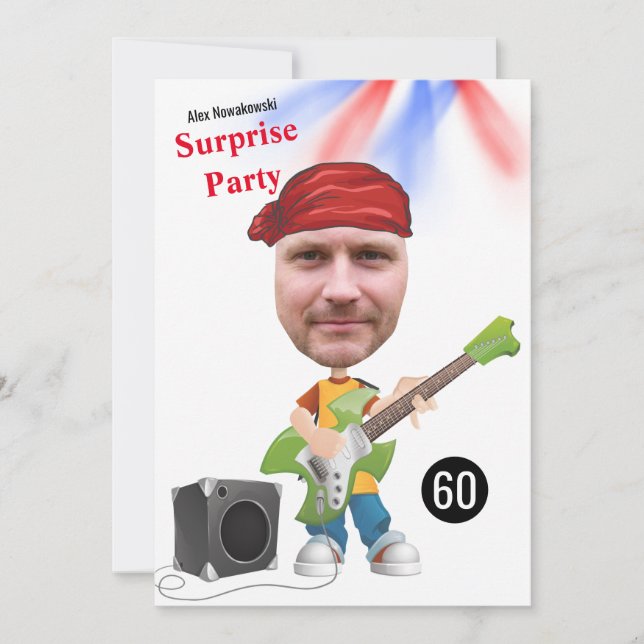60th Mens 🎸🤣 Rockstar Birthday Guitar Funky Fun  Invitation (Front)