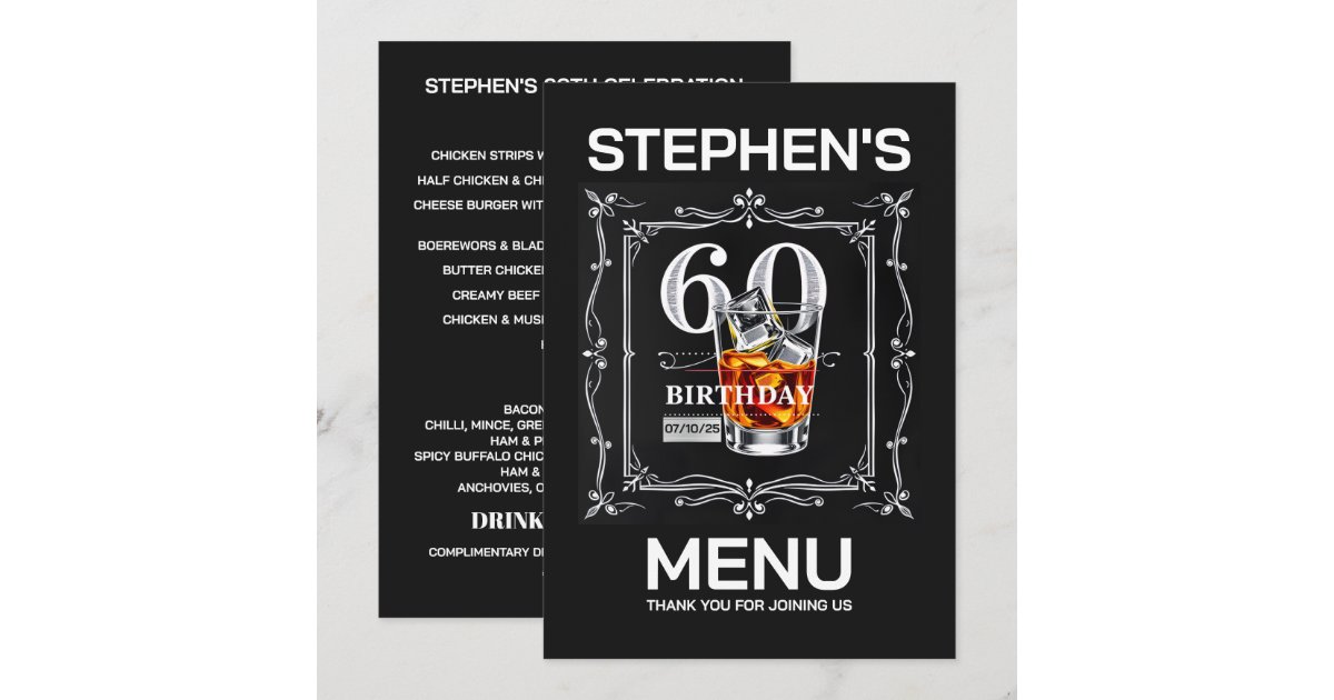 60th menu invitation | Zazzle