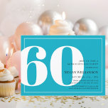 60th Modern Aqua and White Script Birthday Invitation<br><div class="desc">Modern Fun Aqua and White Script 60th Birthday Invitation
Your guests will know that this will be a special party by just looking at this invitation!</div>