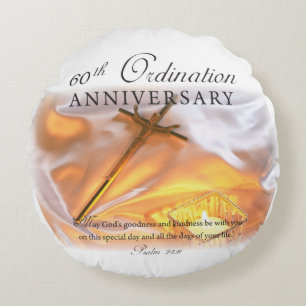 60th Ordination Anniversary, Cross Candle Round Pillow