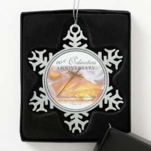 60th Ordination Anniversary, Cross Candle Snowflake Pewter Christmas Ornament