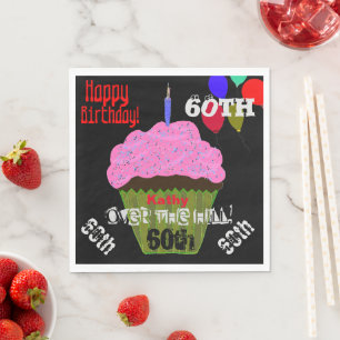 60th Over the Hill Personalized Pink Cupcake Napkin