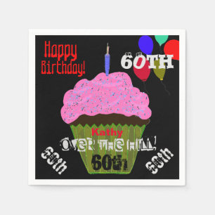 60th Over the Hill Personalized Pink Cupcake Napkin