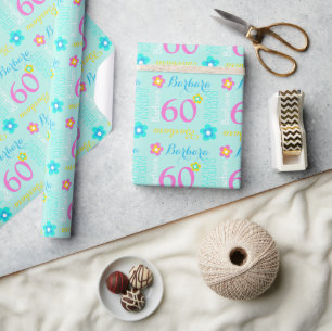 60th personalized name floral birthday wrap wrapping paper