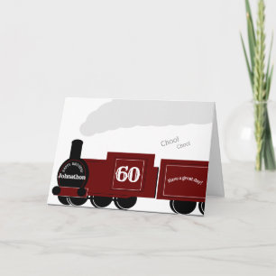 60th Personalized steam train birthday card