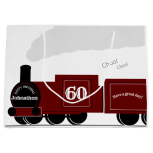 60th Personalized steam train birthday Large Gift Bag