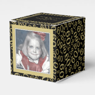 60th Photo Keepsake - Black/Gold Number Pattern Favor Box