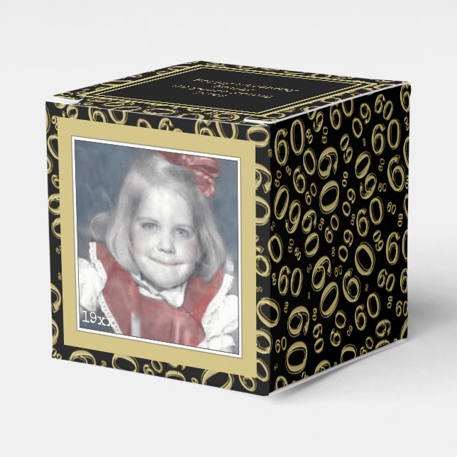 60th Photo Keepsake - Black/Gold  Number Pattern Favor Box (Front Side)