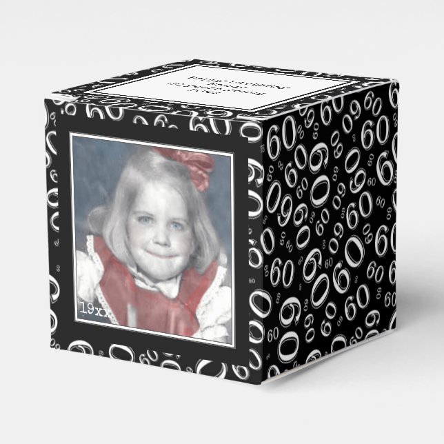 60th Photo Keepsake - Black/White  Number Pattern Favor Box (Front Side)