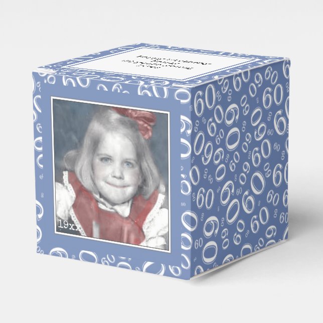 60th Photo Keepsake - Blue/White  Number Pattern Favor Box (Front Side)