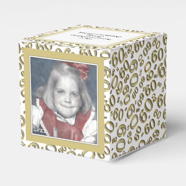60th Photo Keepsake - Gold/White  Number Pattern Favor Box (Front Side)