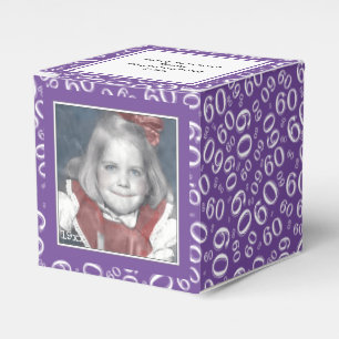 60th Photo Keepsake - Purple/White Number Pattern Favor Box