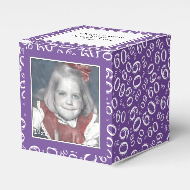 60th Photo Keepsake - Purple/White  Number Pattern Favor Box (Front Side)