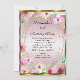 60th Pink Floral Gold Birthday Party Invitation