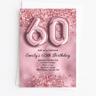 60th Pink Glitter Birthday Invitation
