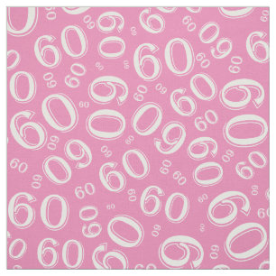 60th Pink & White Random Number Pattern 60 Fabric