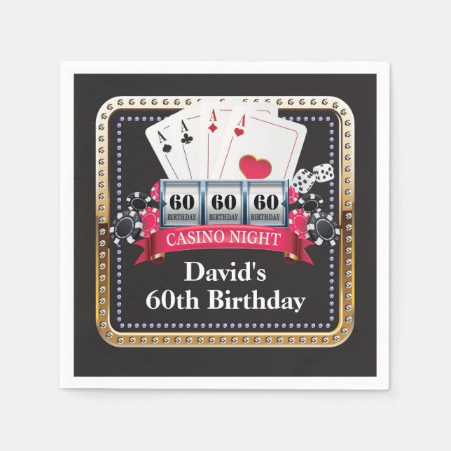 60th Poker Playing Card Casino Birthday Napkins (Front)
