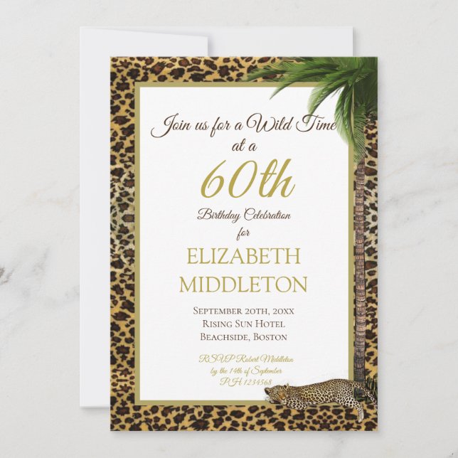 60th Sixtieth Leopard Print Palm Wild Birthday Invitation (Front)