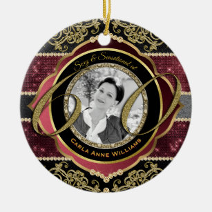 60th Sixty-Year-Old Gold Ruby Diamonds Photo Frame Ceramic Ornament