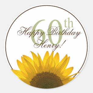 60th Sunflower Birthday Classic Round Sticker