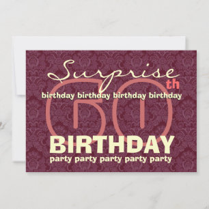 60th SUPRISE Birthday Burgundy and Cream W044B Invitation