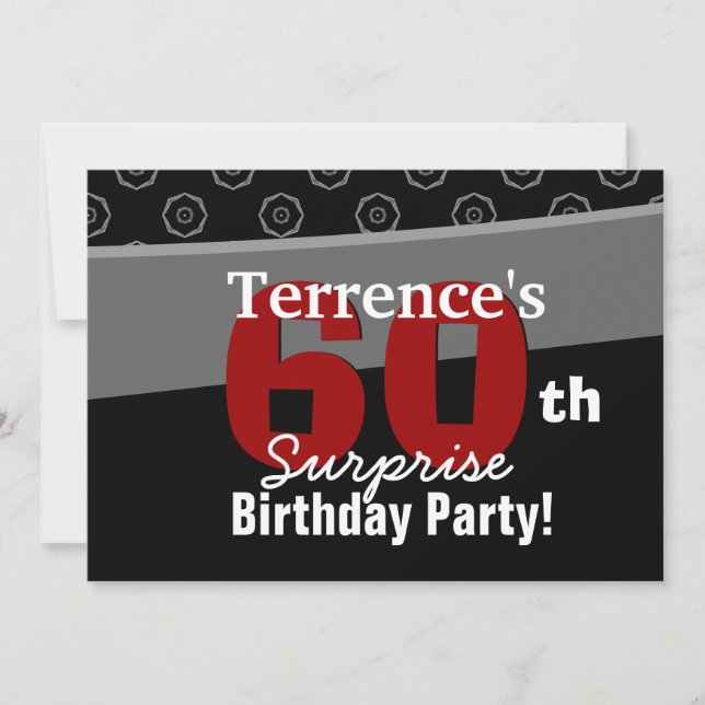 60th Surprise Birthday Black White Horizontal Invitation (Front)