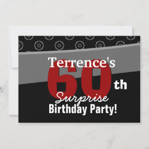 60th Surprise Birthday Black White Horizontal Invitation