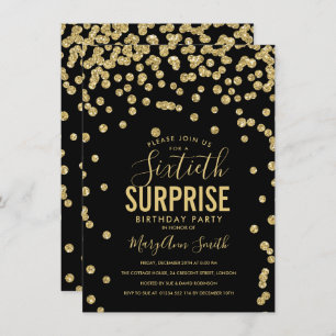 60th Surprise Birthday Gold Black Invitation