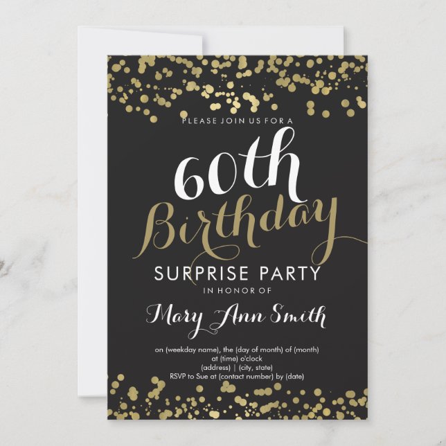 60th Surprise Birthday Gold Foil Confetti Invitation (Front)