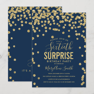 60th Surprise Birthday Gold Navy Blue Invitation