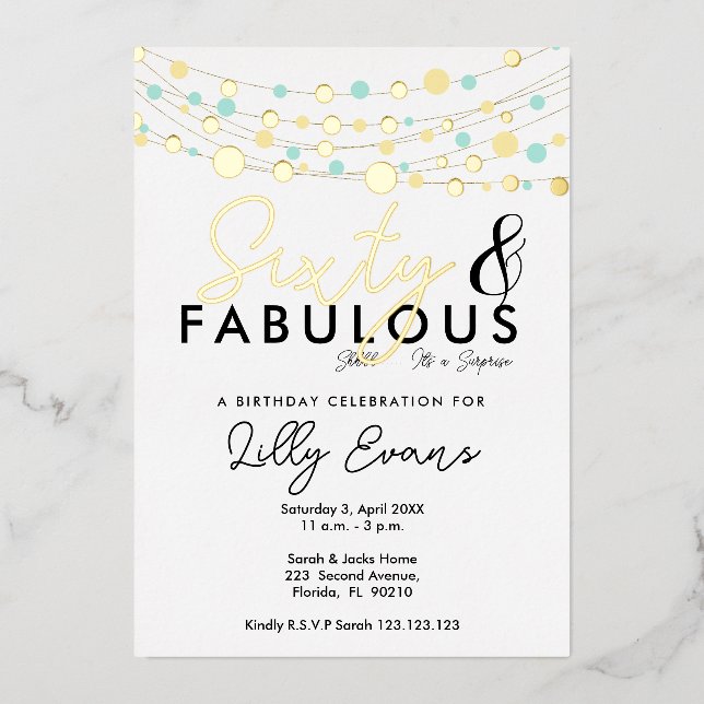 60th surprise birthday party invitation elegant  (Front)