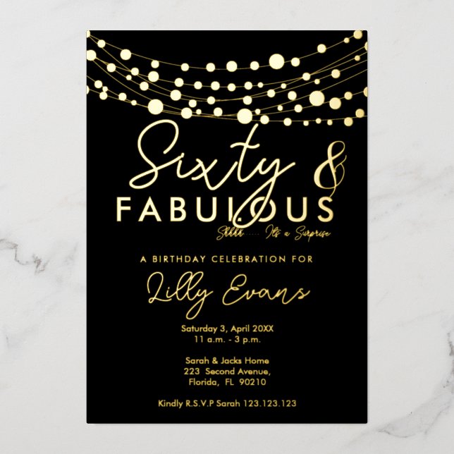 60th surprise birthday party invitation elegant  (Front)