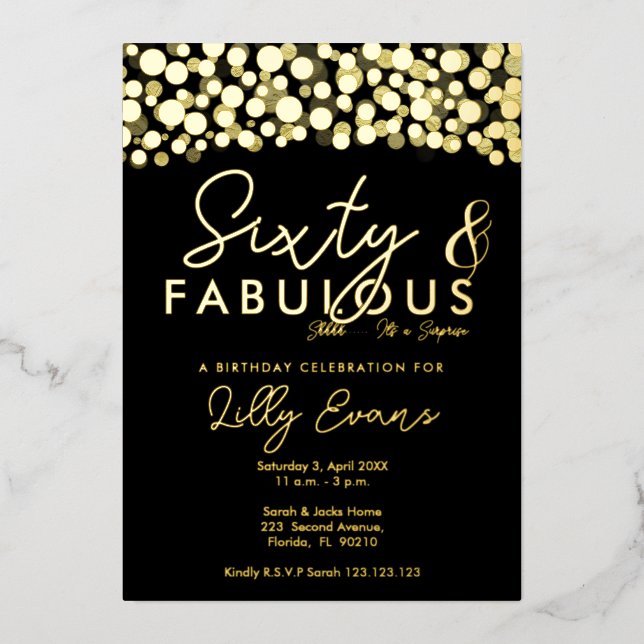 60th surprise birthday party invitation elegant  (Front)