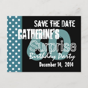 60th Surprise Birthday Save the Date Aqua Black Announcement Postcard