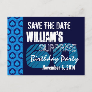 60th Surprise Birthday Save the Date Blue Pattern Announcement Postcard