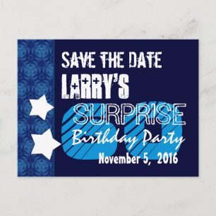 60th Surprise Birthday Save the Date Blue Stars Announcement Postcard