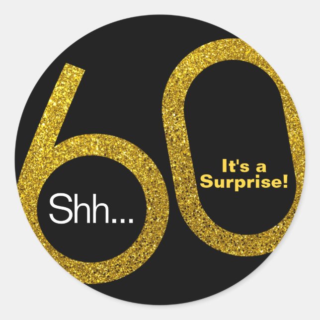 60th Surprise Gold Glitter Stickers (Front)