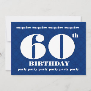 60th SURPRISE Modern Blue and White Birthday W081 Invitation