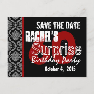 60th Surprise Save the Date Modern Black White Red Announcement Postcard